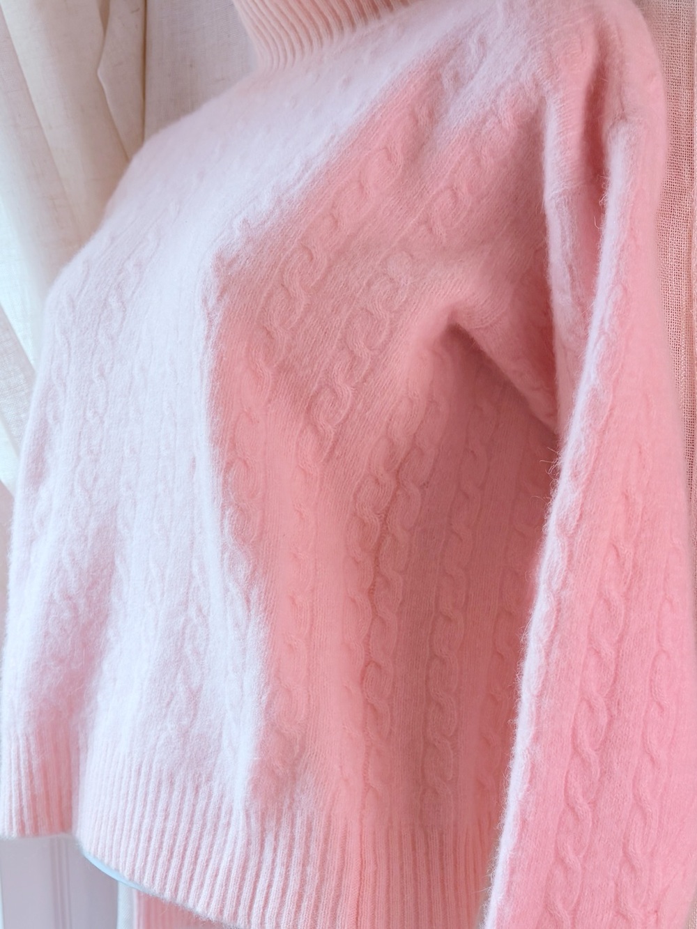 🌸 Summit Hill Ballet Pink Angora Blend Cable Knit Sweater | M